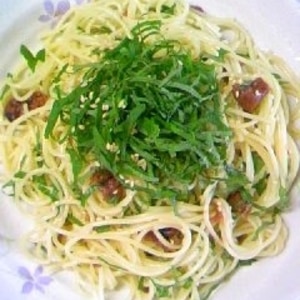 清涼感たっぷり♪梅肉と大葉の☆冷製パスタ